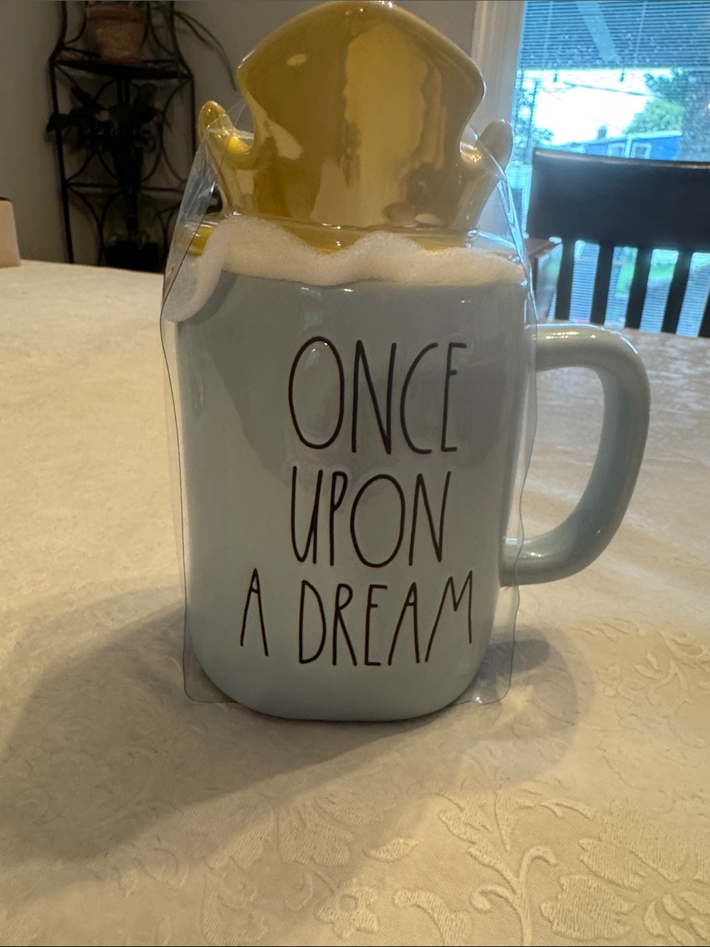 Disney Rae Dunn-Once Upon A Dream Ceramic Mug with Crown Lid - Light Blue & Gold